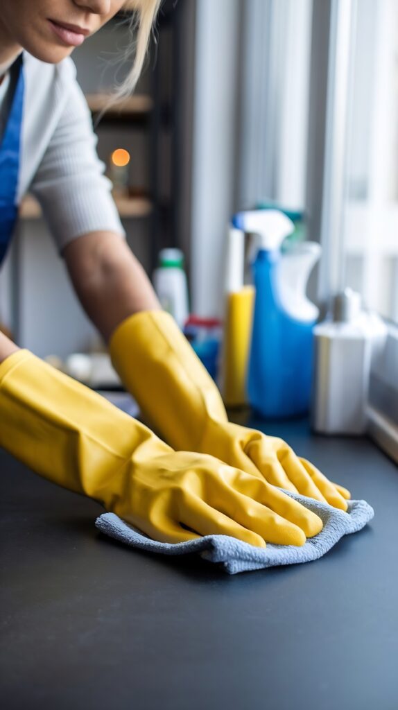 woman-wearing-yellow-rubber-gloves-cleaning-surface